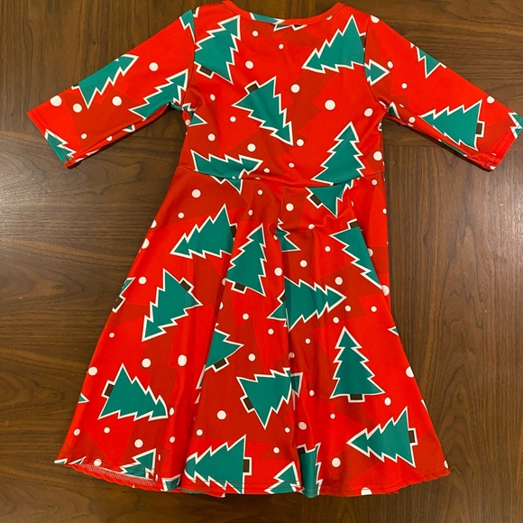 Girls Red and Green Christmas Tree Skater Dress - Picture 3 of 3